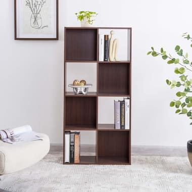 مكتبة مع 8 مربعات خشب بني -  مكتبة مربعات خشب - مكتبة كتب منزلية