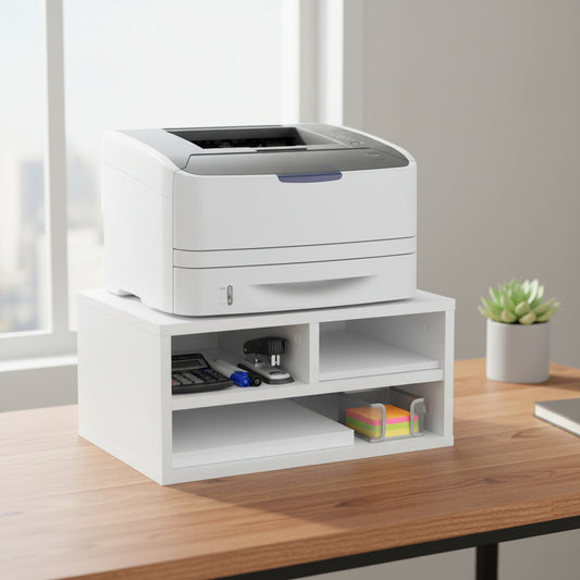 حامل طابعة منظم مكتب، منظم سطح المكتب للطابعة و اللاب توب او الكمبيوتر الشخصي للمنزل والمكتب، أسود 40*30*20-أبيض