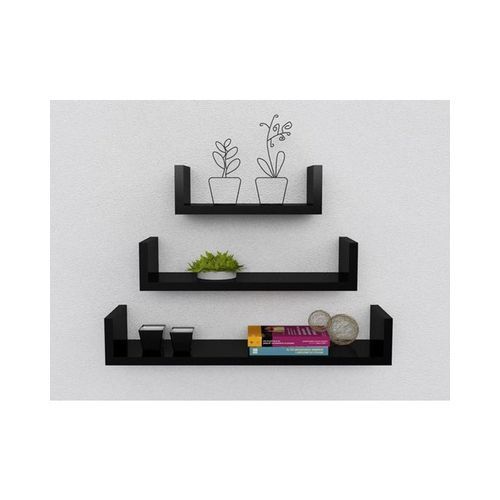 رف حائط خشب 3 قطع حرف u أسود - رفوف حائط معلقة عائمة - رفوف خشب ديكور مودرن