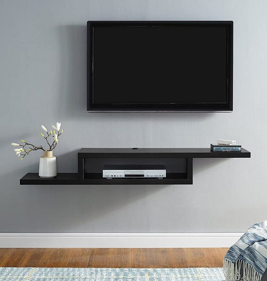 وحدة حائط تلفزيون خشب أسود 110×24×15 سم - وحدة تليفزيون مودرن لديكور الصالة وغرفة المعيشة خشب ام دي اف