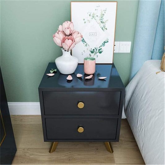كومود خشب مودرن مع درجين لون أسود - طاولة بجانب السرير - كمود مودرن