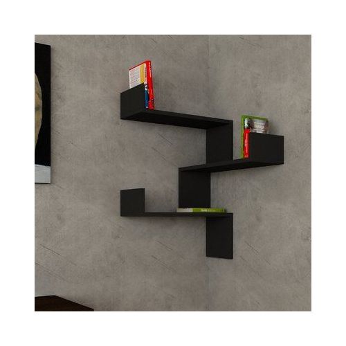 رف حائط خشب ام دي اف أسود- 60×13×78 سم