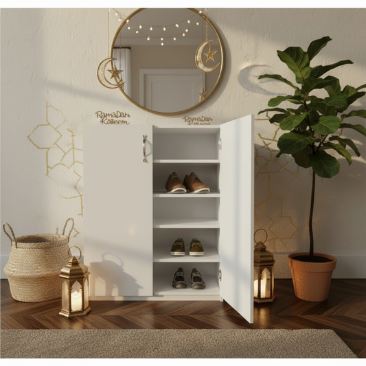 جزامة خشب أبيض 2 باب و 5 أرفف - دولاب أحذية خشب - خزانة احذية عصرية - وحدة خزانة جانبية خشب