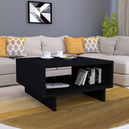 ترابيزة مركزية مربعة عصرية مع رف تخزين مفتوح/ ترابيزة قهوة خشبية للمنزل/اثاث متين وانيق لمنطقة المعيشة/ترابيزة للكنبة والقهوة من الخشب لون أسود