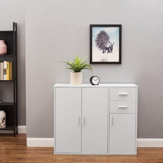 مكتبة أبيض مع أدراج ورفوف تخزين - (100 سم عرض × 80 سم ارتفاع × 35 سم عمق)- أبيض