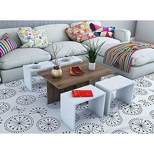 ترابيزة ركنة مودرن خشب بني و ابيض-80*50 - ترابيزة قهوة مودرن ترابيزة قهوة خشب