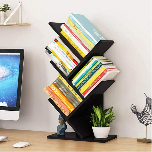 رف كتب أسود من 4 طبقات بتصميم شجرة