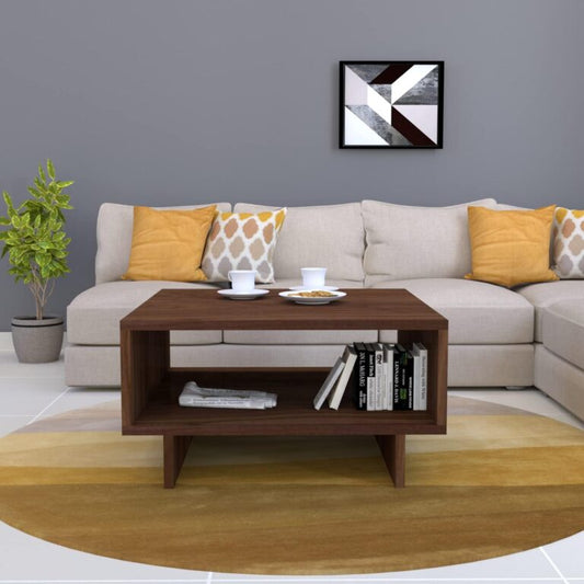 ترابيزة مركزية مربعة عصرية مع رف تخزين مفتوح/ ترابيزة قهوة خشبية للمنزل/اثاث متين وانيق لمنطقة المعيشة/ترابيزة للكنبة والقهوة من الخشب لون بني