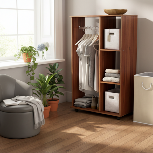 دولاب دريسنج خشب بني رف معلق و 3 أرفف جانبية - دولاب دريسنج صغير
