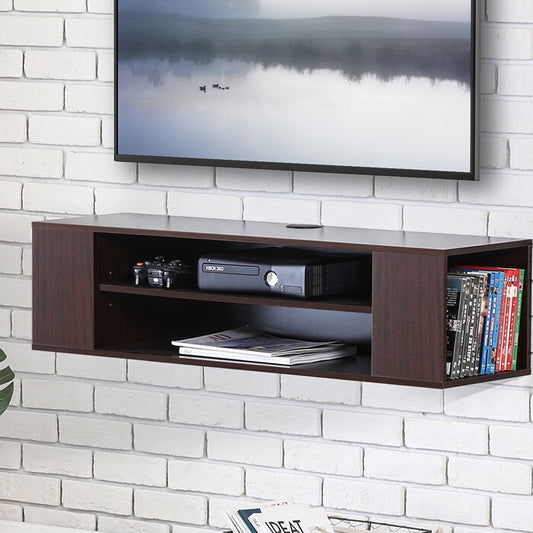 حامل خشبي يثبت على الحائط تحت التلفزيون المعلق برفوف لتخزين جهاز التحكم ووحدة الوسائط مناسب لغرفة المعيشة من، بني