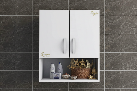 وحدة تخزين حمام و مطبخ ضلفتين واتنين رف مغلق ورف مفتوح - وحدة تخزين خشب للمطبخ والحمام