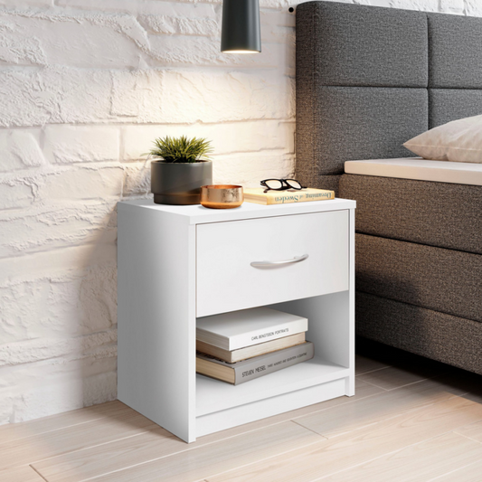 كومود خشب أبيض رف مع درج - كمودينو مودرن -  طاولة جانبية منزلية