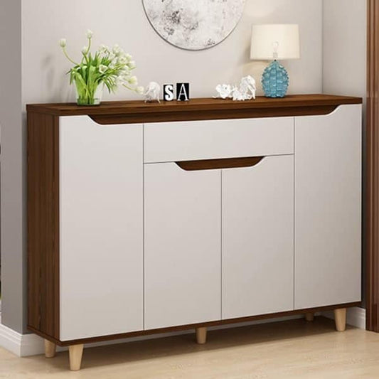 خزانة أحذية 4 أبواب و واحد درج مودرن بني و أبيض