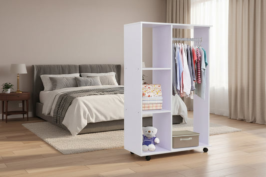 دولاب دريسنج ابيض خشب رف معلق و 3 أرفف جانبية - وحدة تخزين ملابس - خزانة ملابس