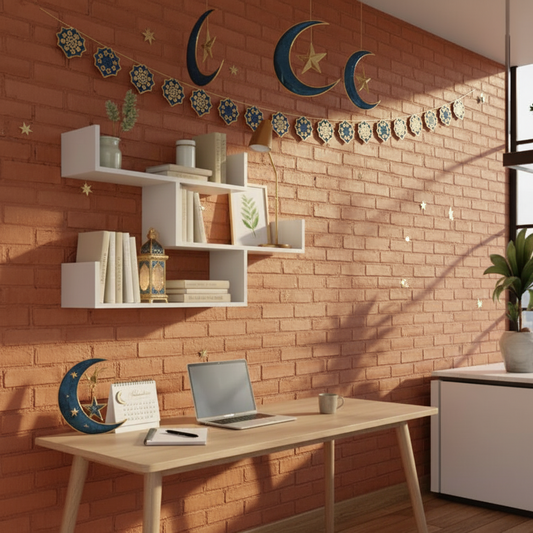 أرفف خشبية حرف u متداخلة لون أبيض خشب ام دي اف المقاوم للتأكل 100×13×52 سم بوزن 2 كجم - ارفف خشب ديكور لتزيين الصالة