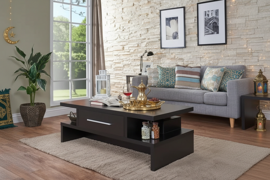 ترابيزة ركنة خشب لون بني - طاولة قهوة خشب بني - ترابيزة قهوة خشب ام دي اف