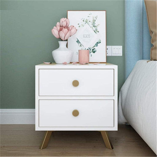 كومود من درجين أبيض بأرجل خشب ام دي اف 50 × 45 × 40 سم -  طاولة جانبية منزلية