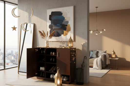 جزامة مودرن 3 أبواب و 4 أرفف خشب بني - دولاب أحذية خشب - خزانة أحذية مودرن