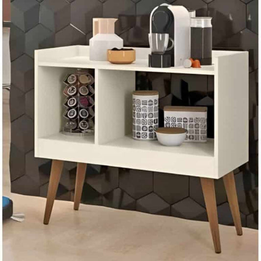 كوفي كورنر مودرن أبيض خشب ام دي اف 30 × 80 × 80 سم  مكون من رفين لعرض و تخزين الأغراض