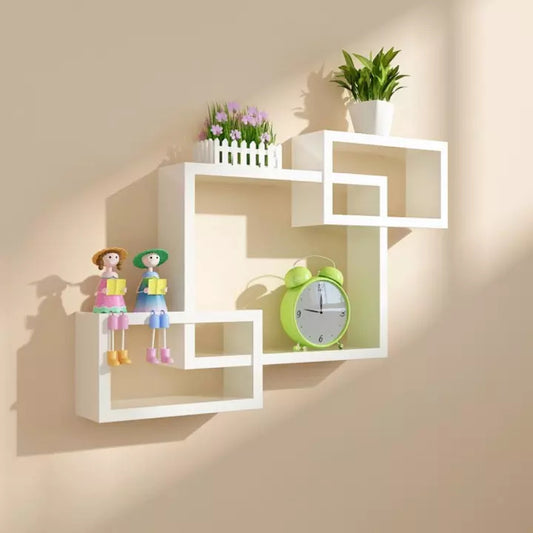 مربعات خشب ديكور 3 وحدات متداخلة معلقة أبيض - رفوف خشب مربعات أبيض- من جادوودز
