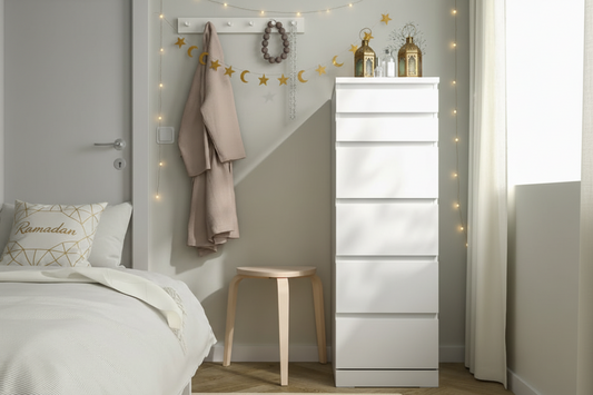 وحدة ادراج عمودية خشب ابيض 6 درج - وحدة تخزين متعددة الأدراج - طاولة ادراج خشب