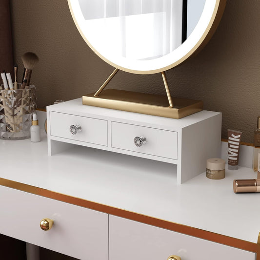 حامل شاشة مع ادراج، منظم سطح المكتب للاب توب او الكمبيوتر الشخصي للمنزل والمكتب، ابيض 40*20*13-ابيض