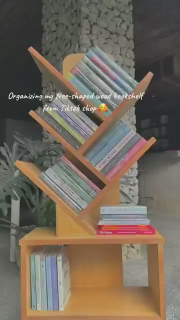 رف كتب أسود من 4 طبقات بتصميم شجرة