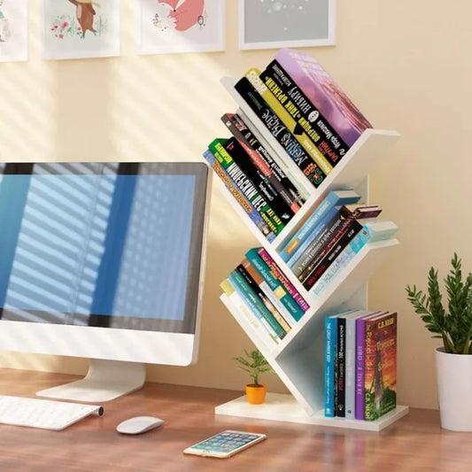 رف كتب أبيض 4 طبقات بتصميم شجرة