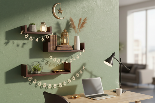 رف حائط خشب حرف u بني 3 قطع - رف بني خشبي - أرفف حائط ديكور مودرن