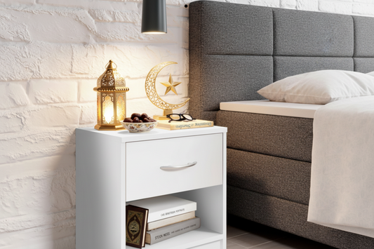 كومود خشب أبيض رف مع درج - كمودينو مودرن -  طاولة جانبية منزلية