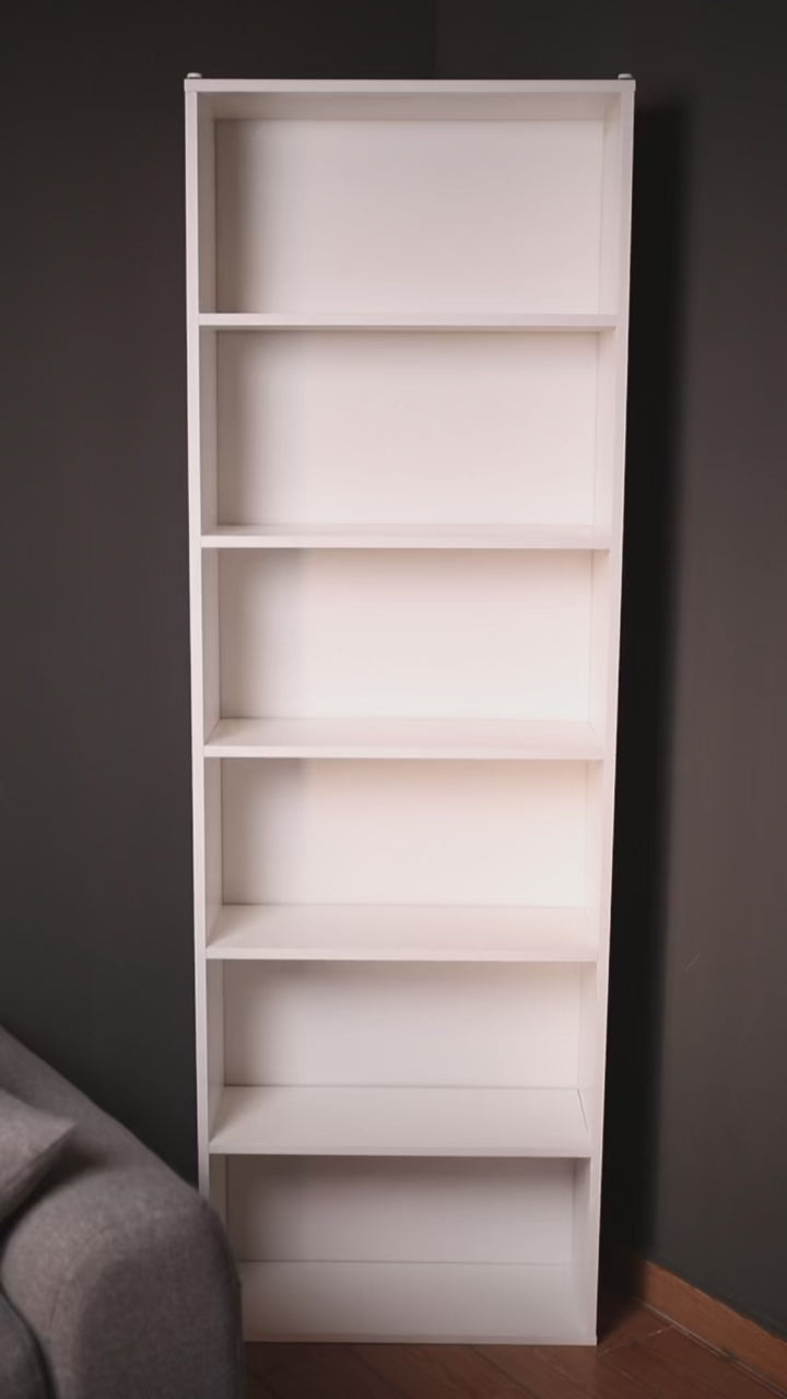 خزانة كتب خشبية 6 أرفف عمودية لون أبيض - أرفف تخزين خشب أبيض ام دي اف