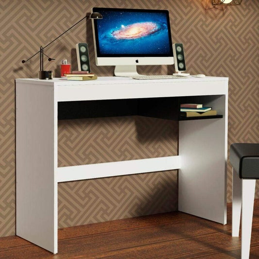 مكتب كمبيوتر لمحطات العمل، يتميز بمساحة تخزين مقاس 91*75*45- أبيض و أسود